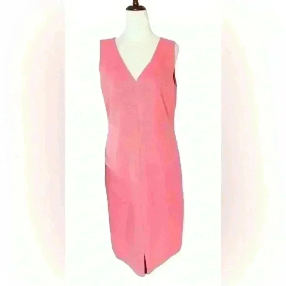 Talbots Pink Tweed V-Neck Sheath Dress Size 10P Pockets Barbie Career Shower